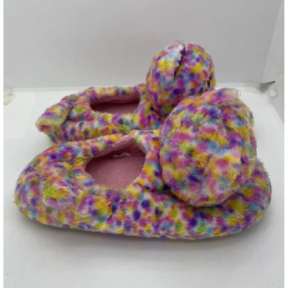 BABW Multi Color Slippers Build A Bear Confetti Plush 3D Head Leopard Cat Sz XL